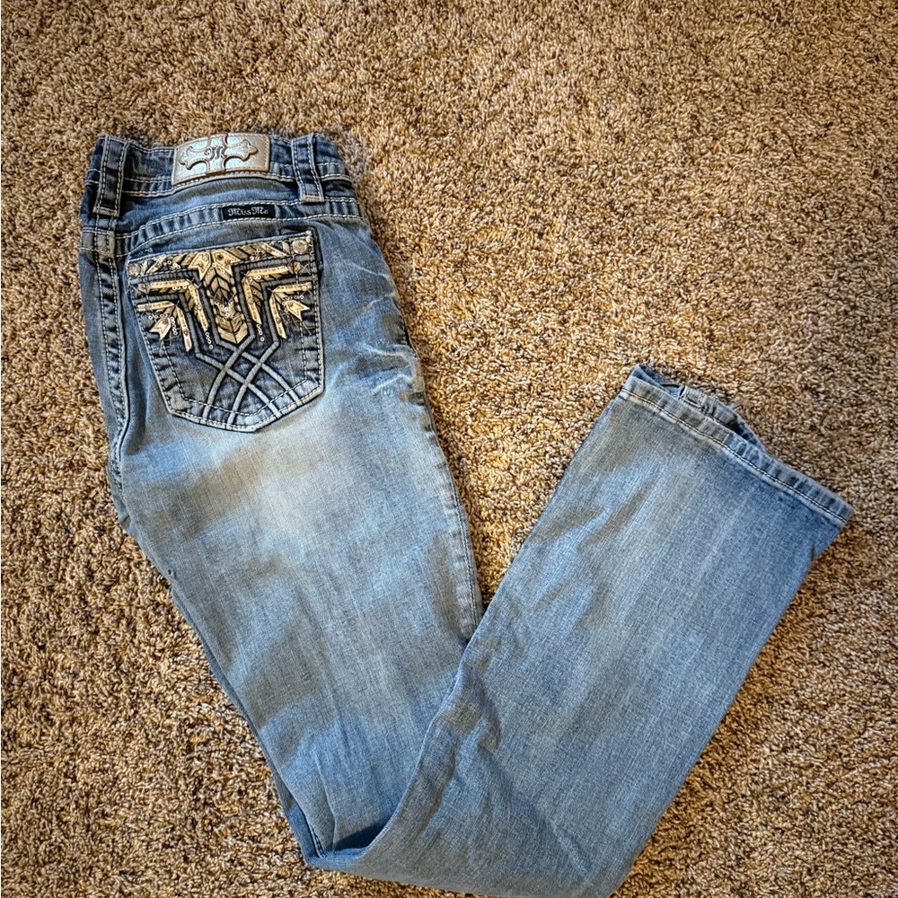 Miss Me Women's Boot Cut Jeans - Light Blue with Embroidered Pocket